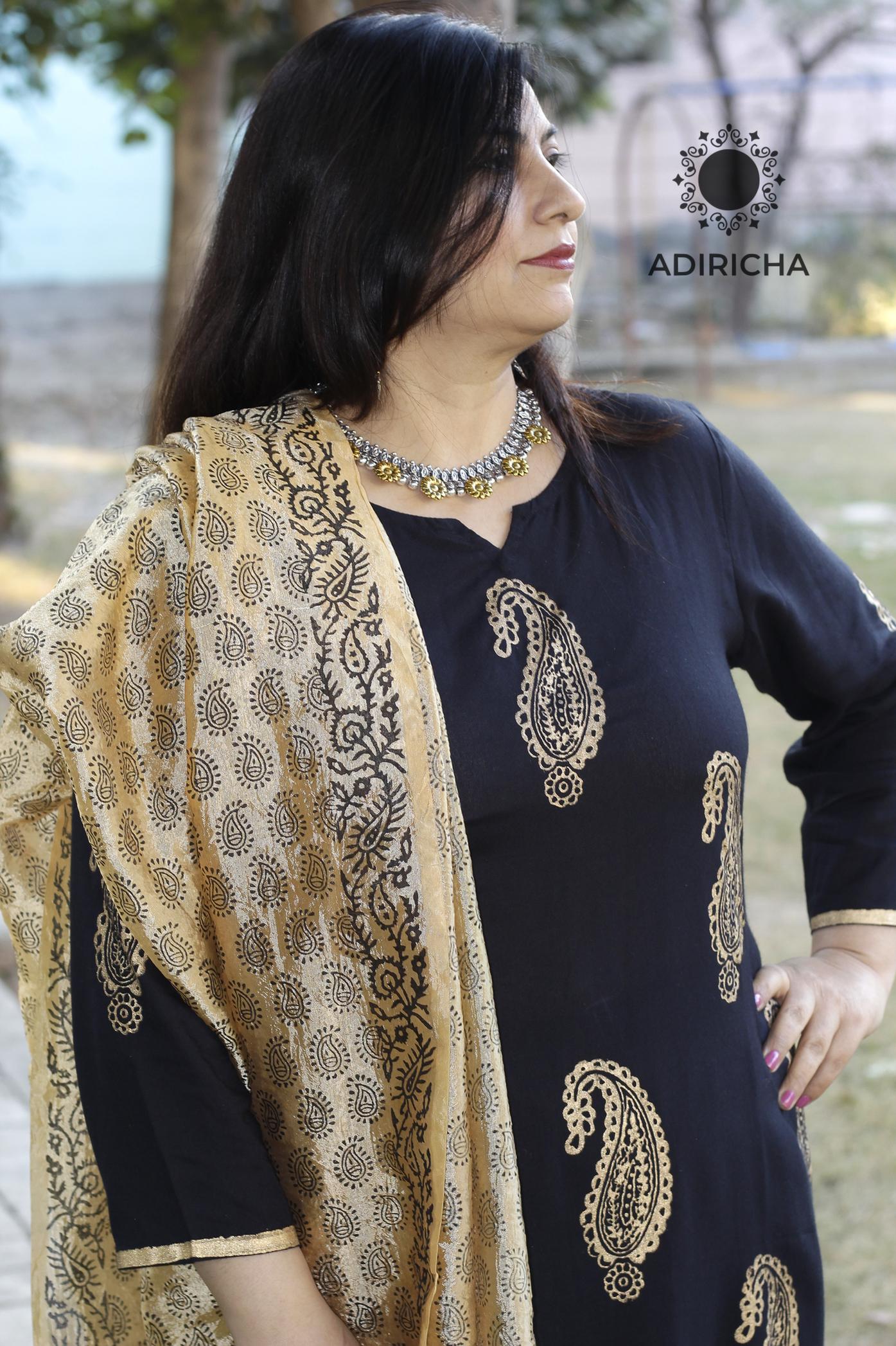 Shop Now Black Kurti Dupatta Set ADIRICHA