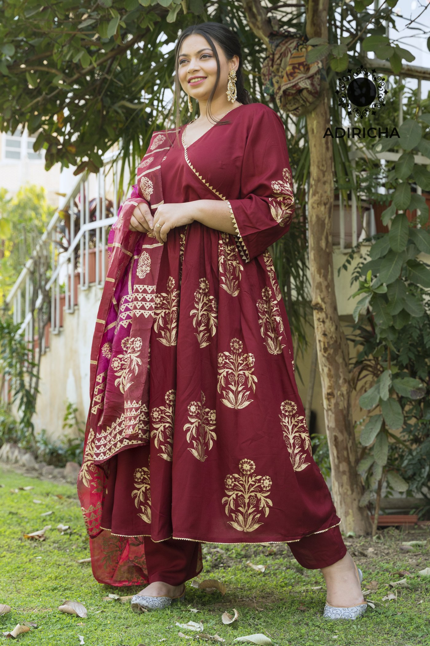 Maroon Pure Georgette Lace Work Anarkali Suit With Dupatta