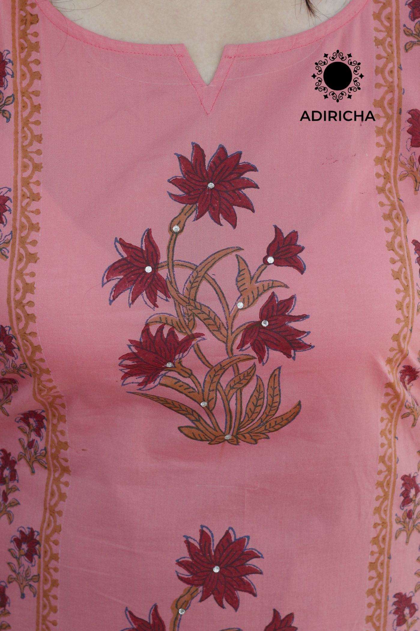Shop Now Pink Block Print Kurta - ADIRICHA