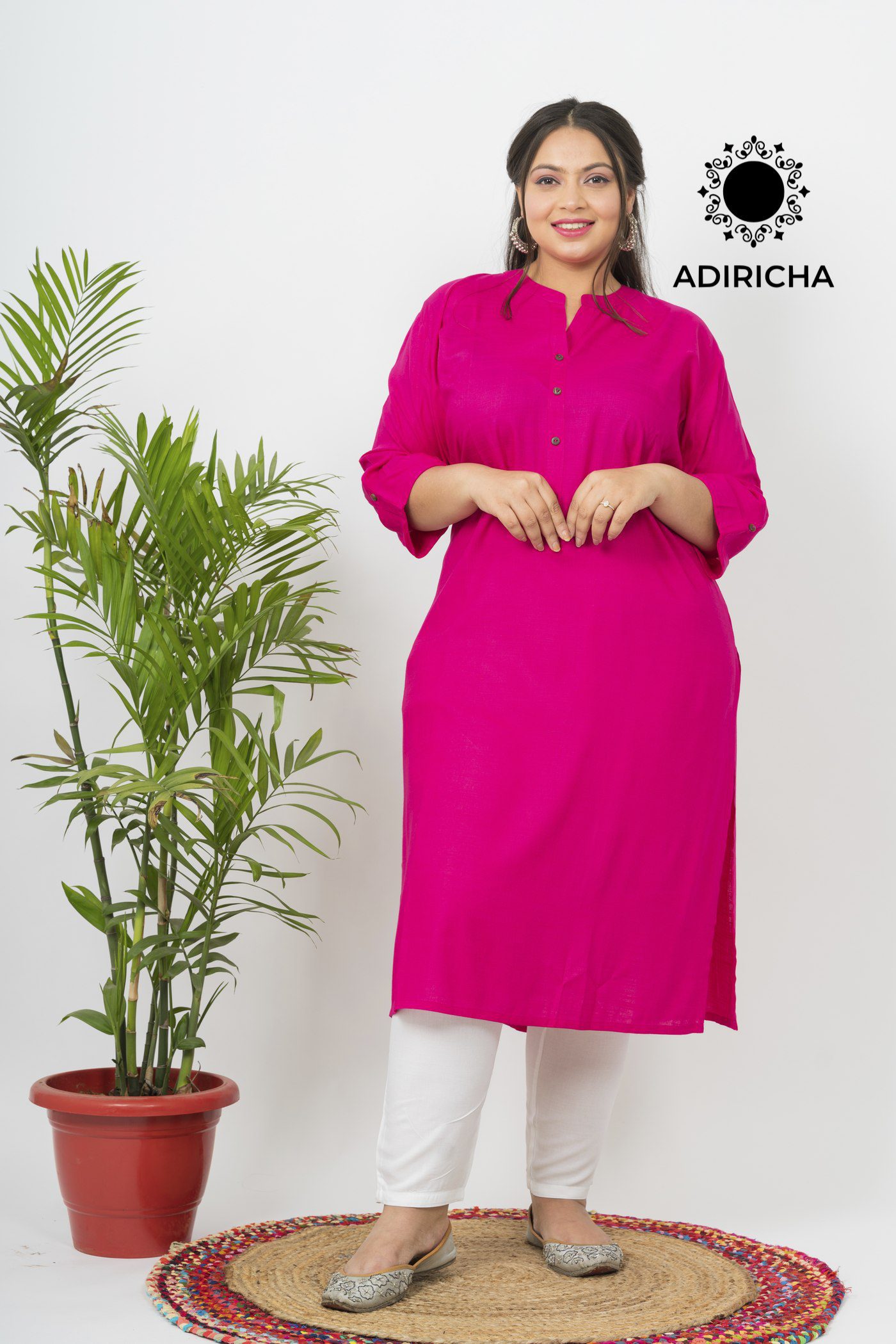 Shop Now Pink Plus Size Kurta ADIRICHA