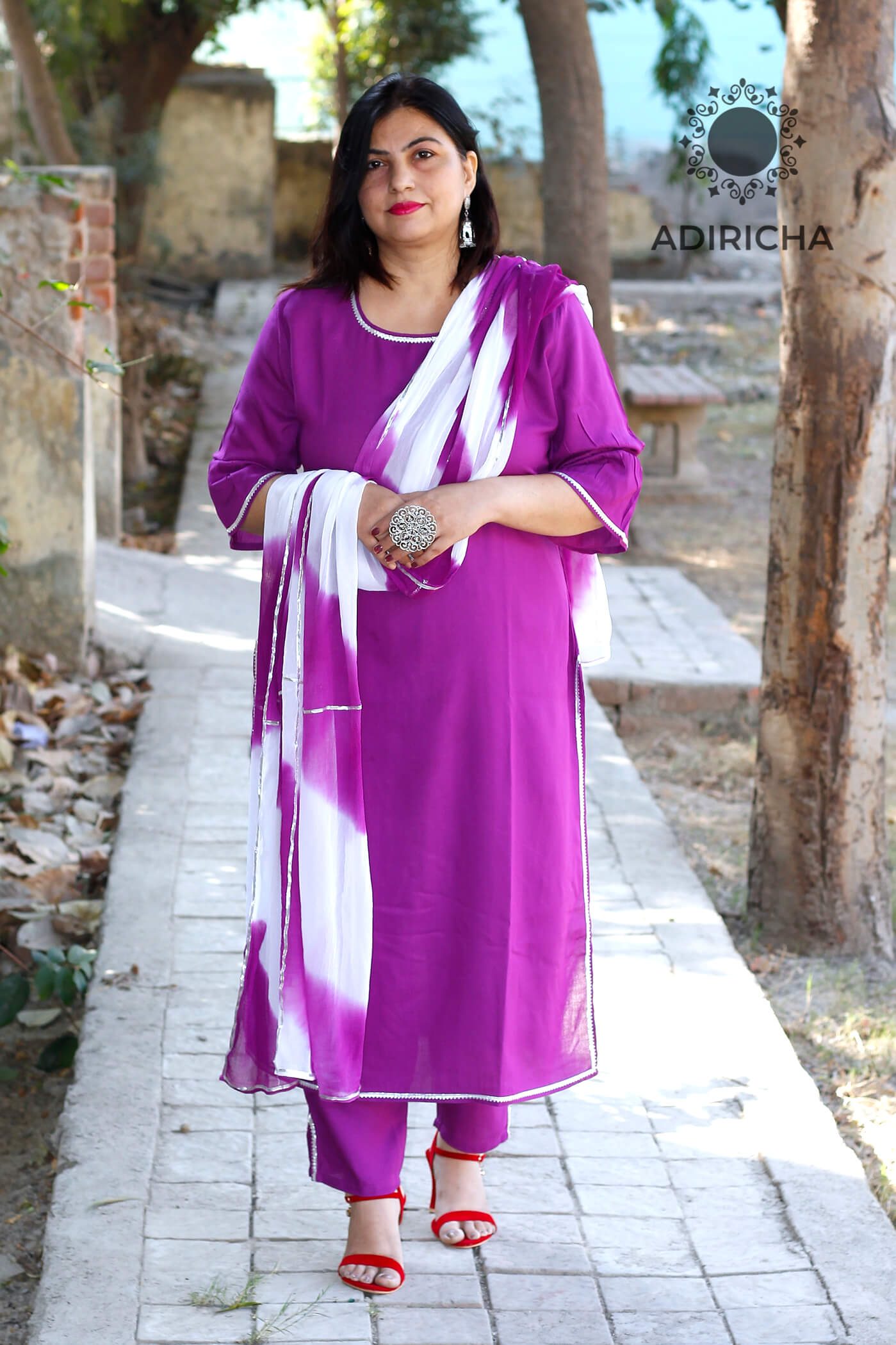 Purple Color Zari Work Pant Style Suit With Matching Dupatta