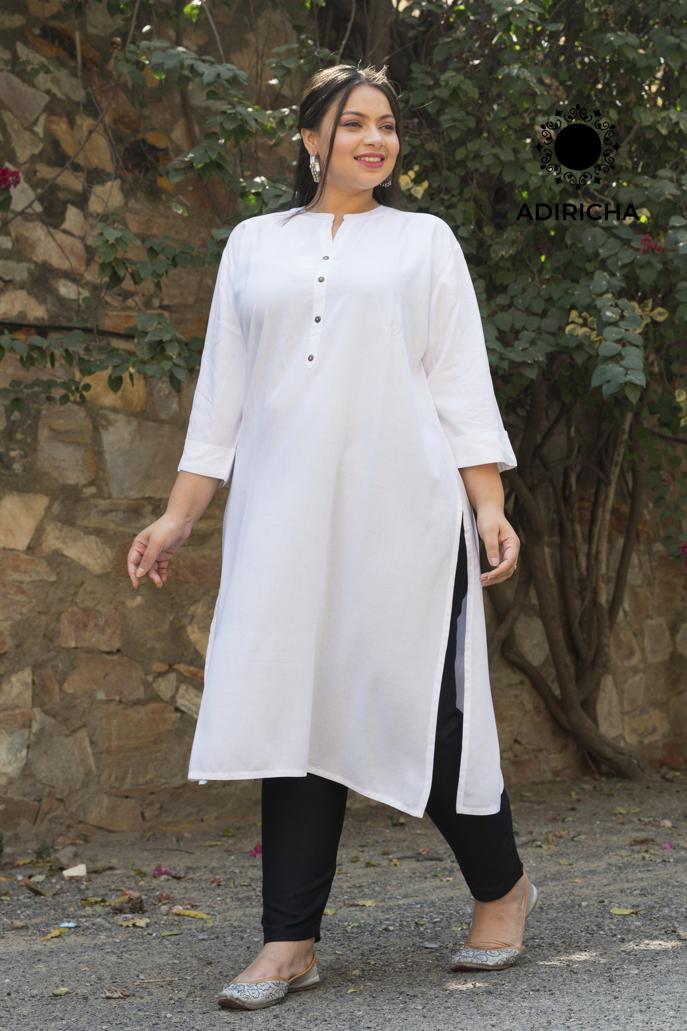 Shop Now White Plus Size Kurta ADIRICHA