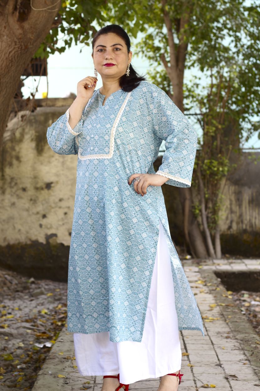 Shop Now Plus Size Kurti With Lace ADIRICHA