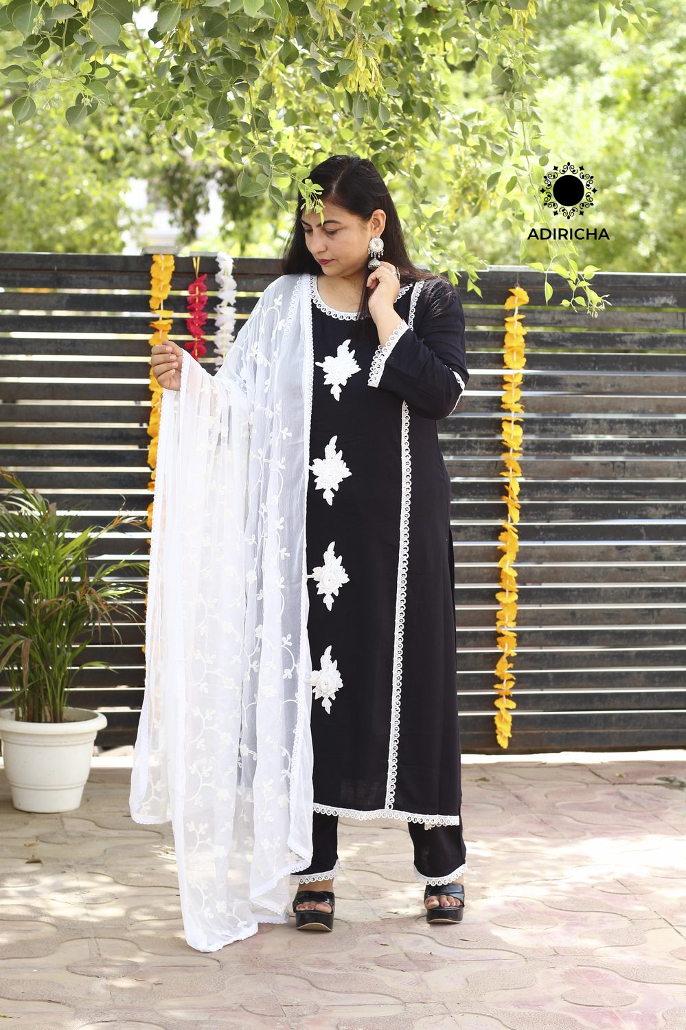 Black Designer Dupatta Set