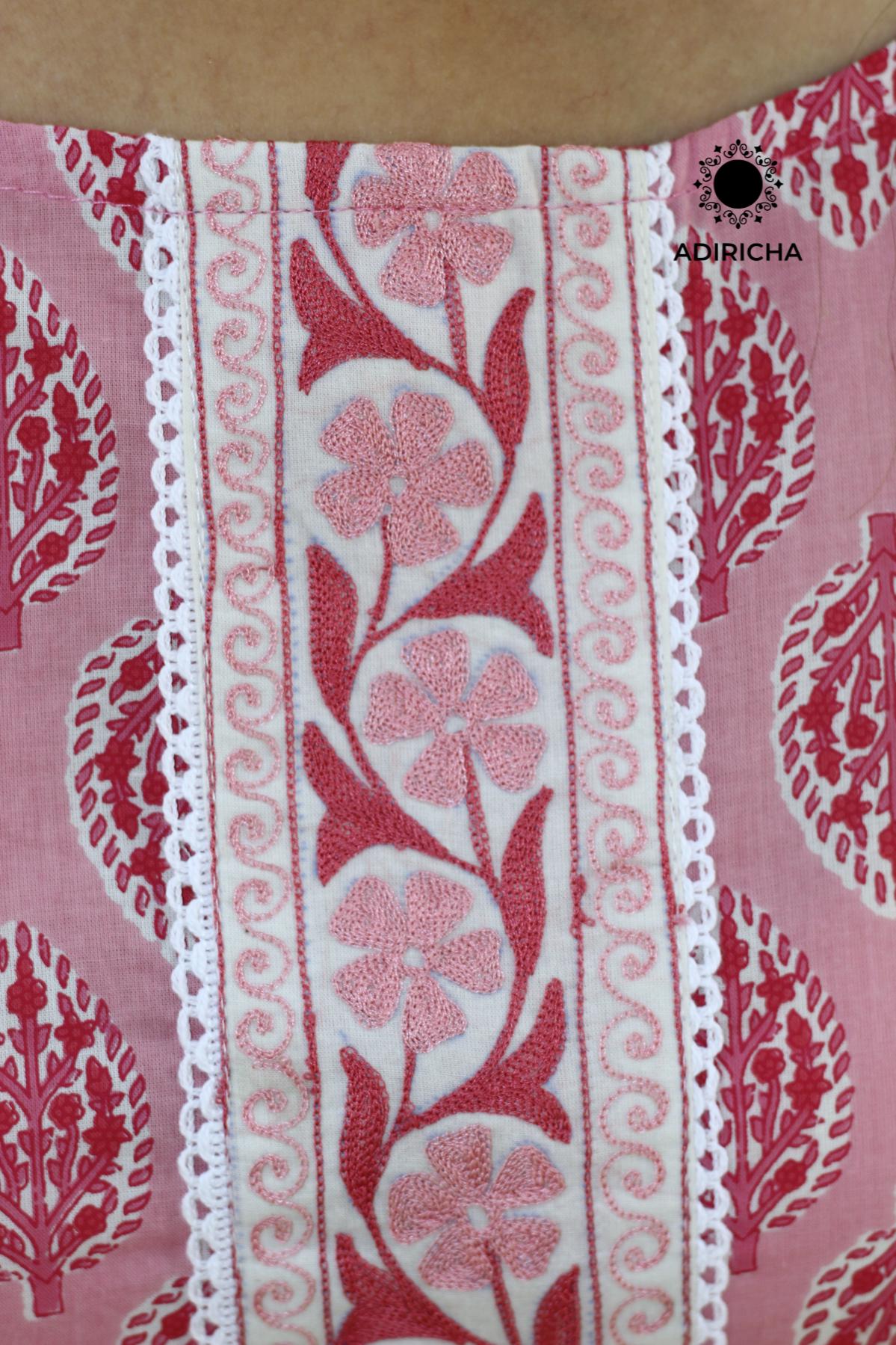 Pink Butti Embroidary Kurti For Plus Size