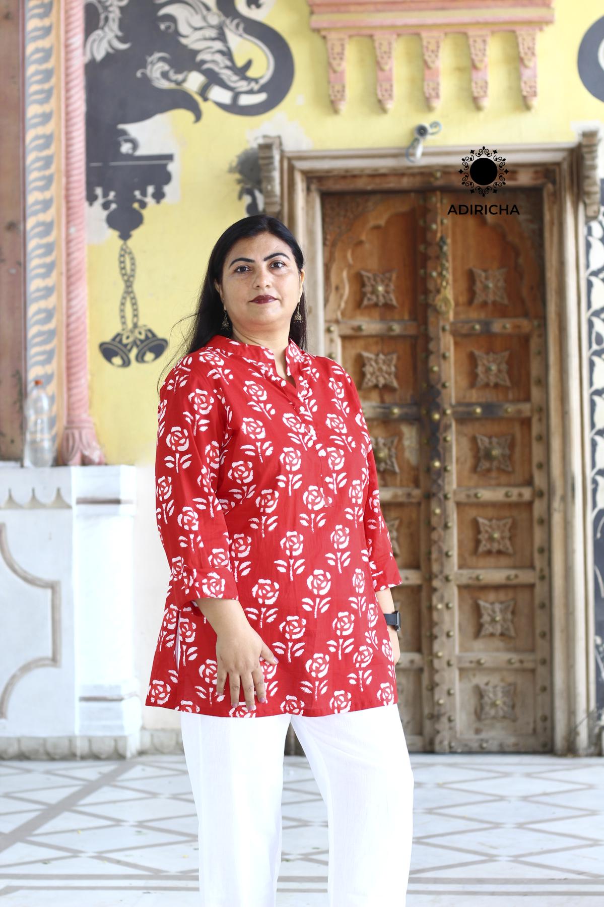 Shop Now Rust Red Rose Tunic Tops For Women ADIRICHA