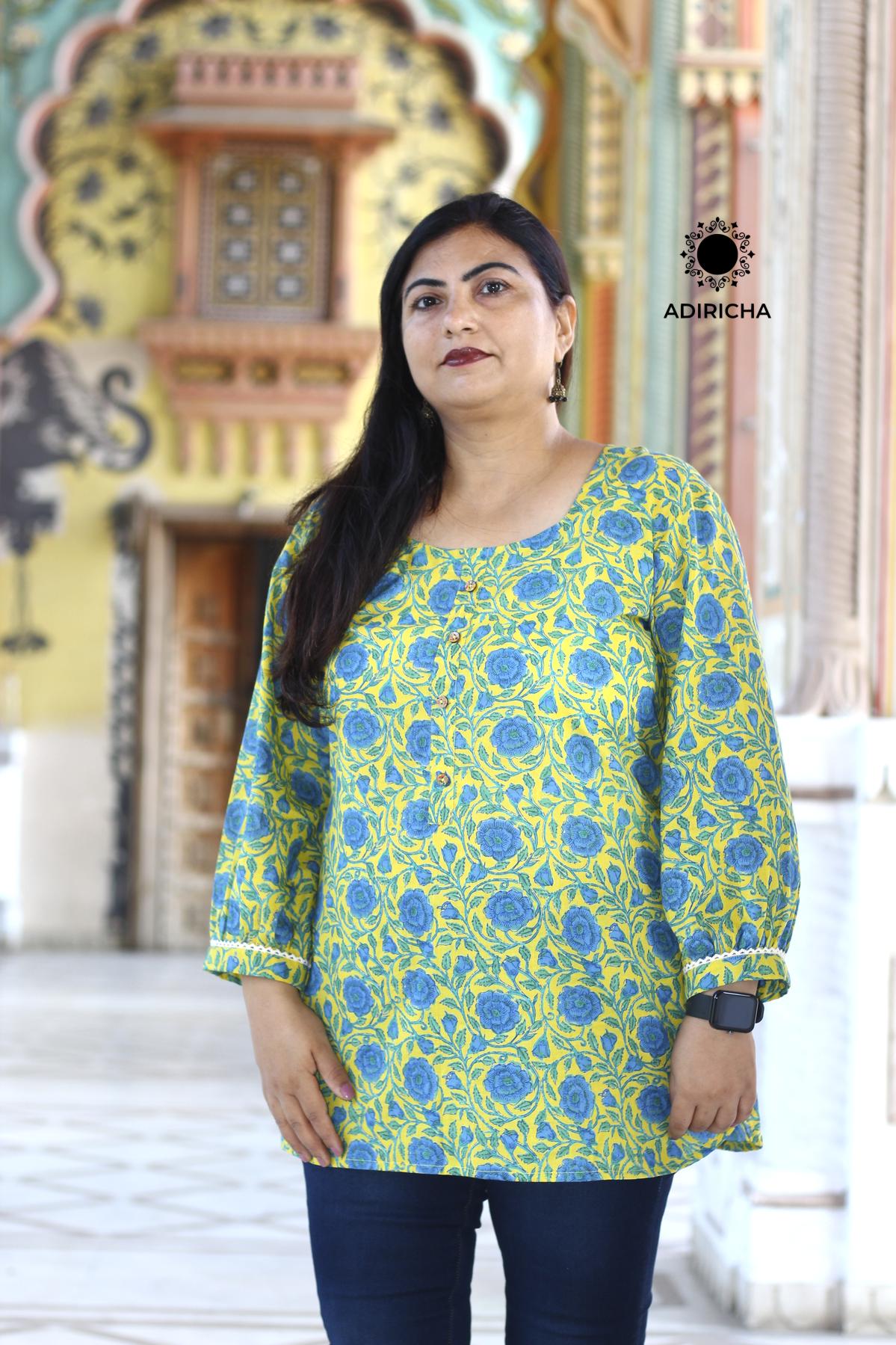 Plus Size Yellow Floral Tunic Tops