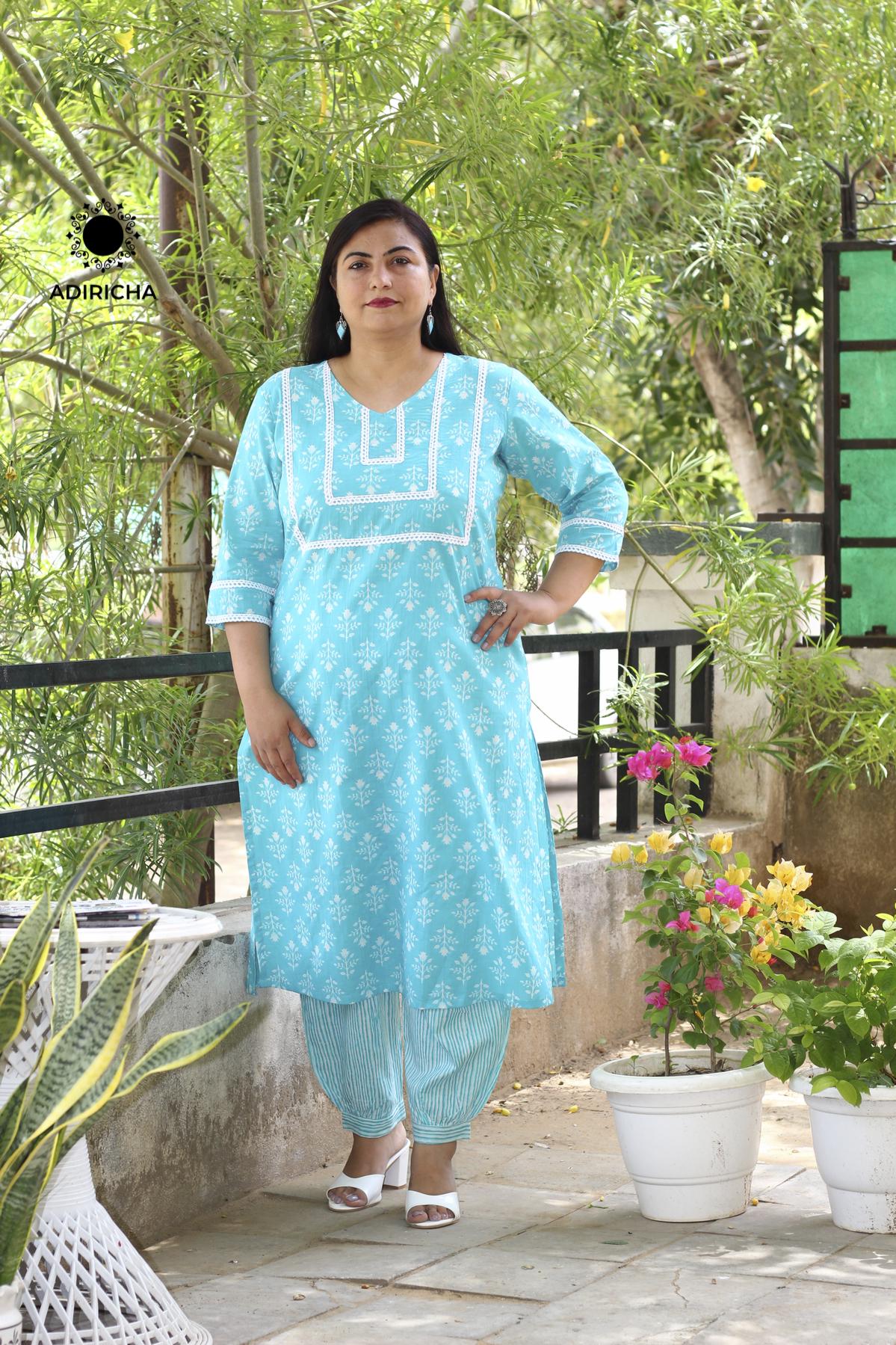 Plus Size Firozi Butti Kurta Set