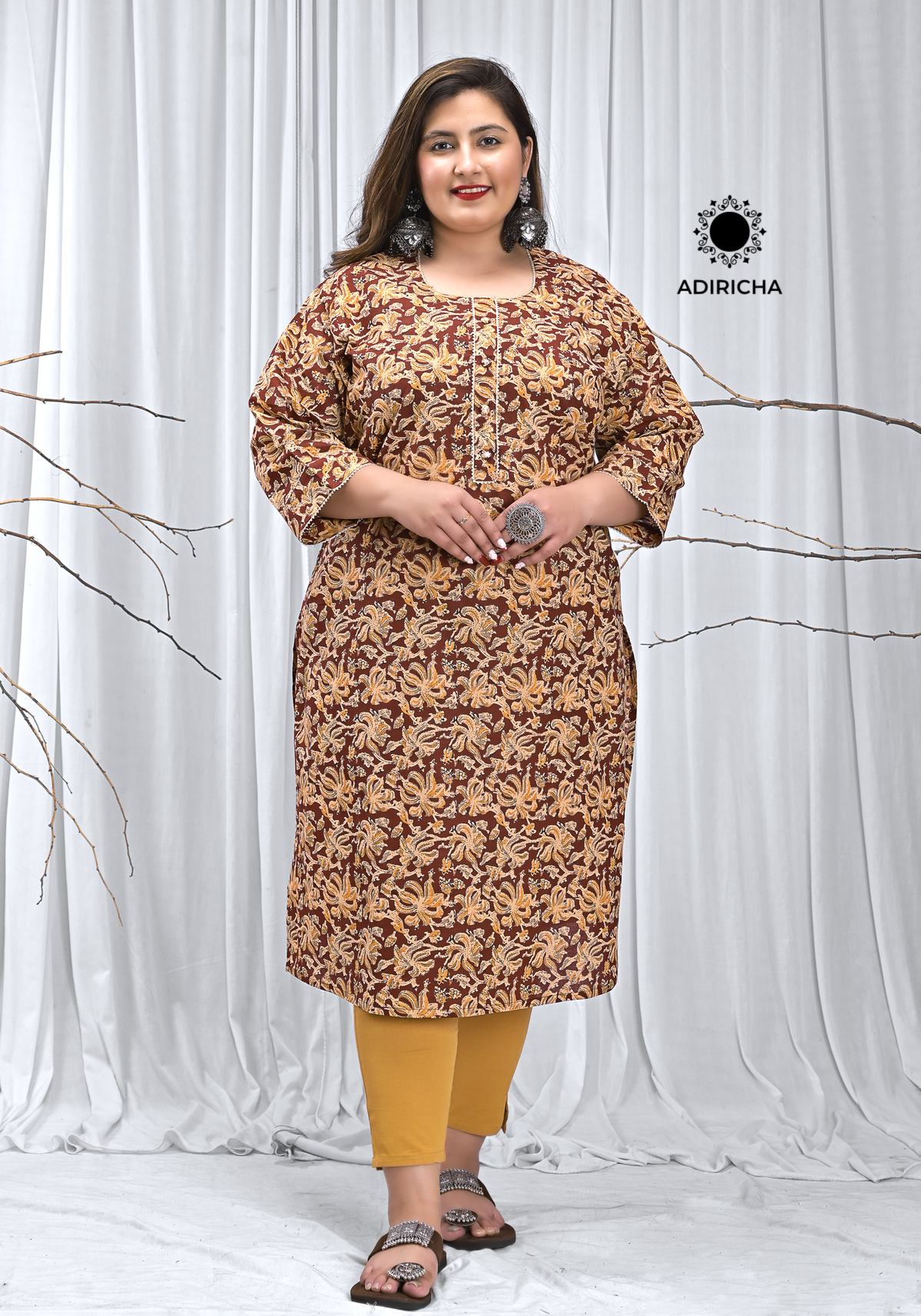 Plus Size KalamKari Floral Printed Kurta