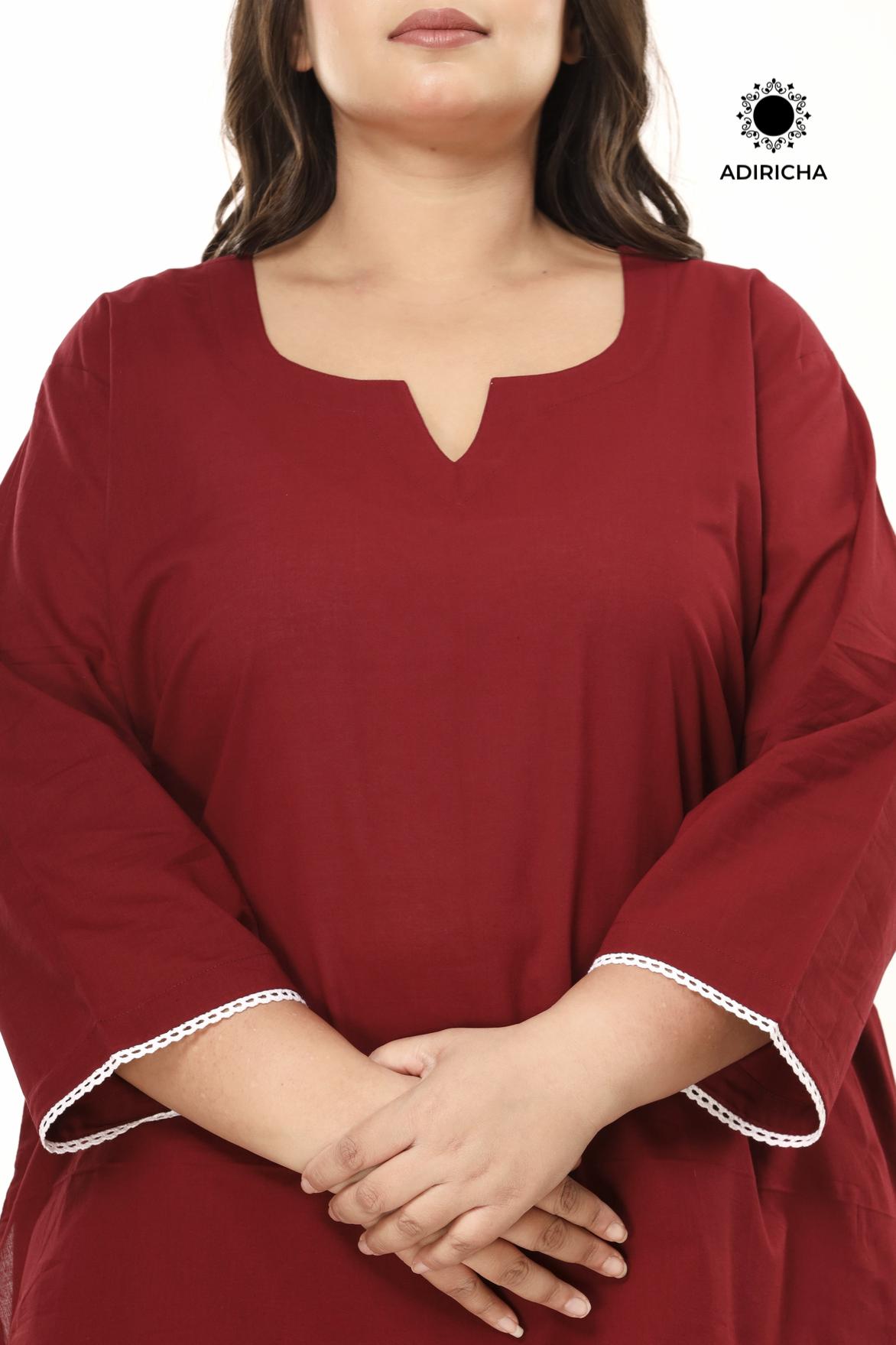 Shop Now Maroon Butta ZigZag Night Wear For Plus Size - ADIRICHA