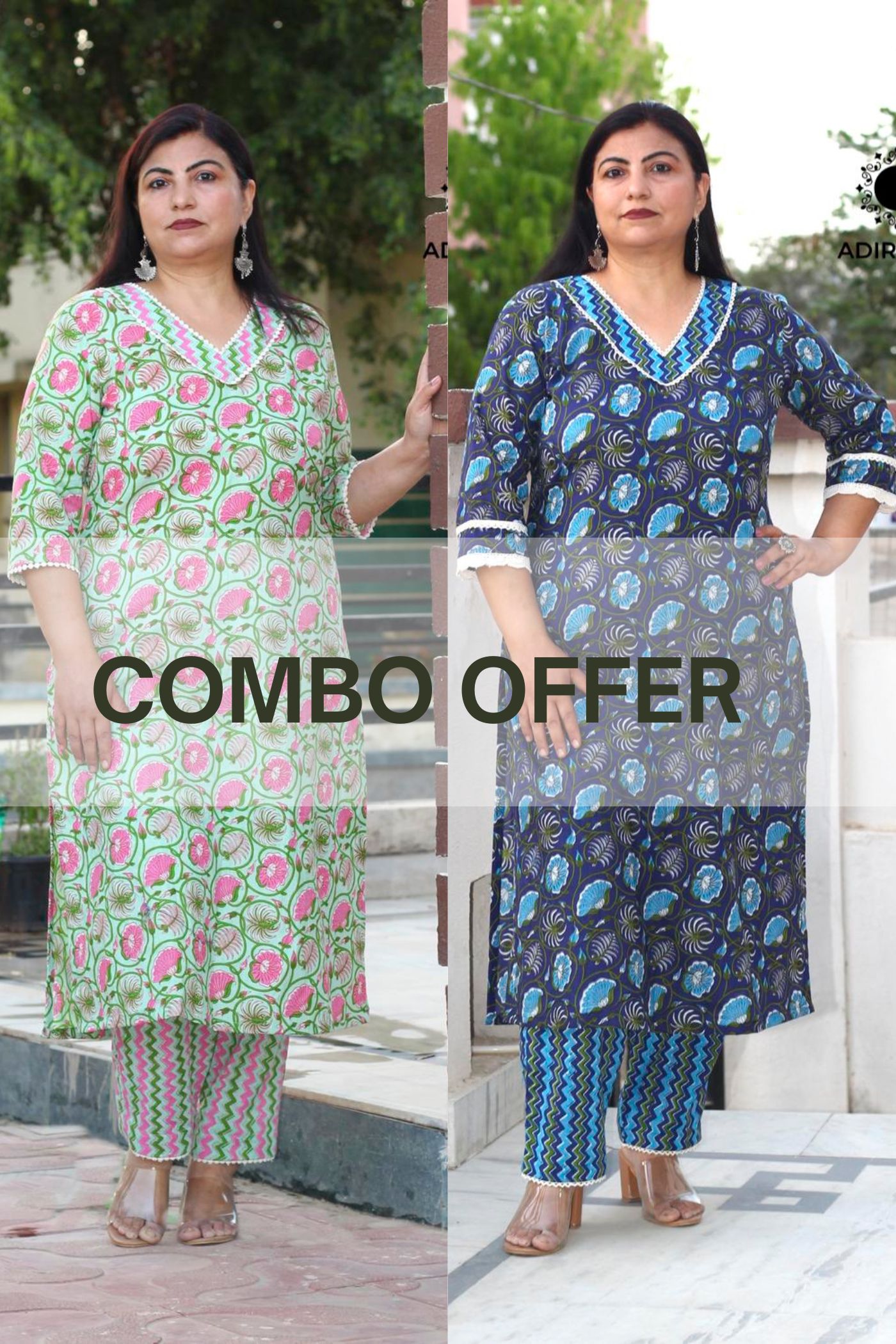 Plus Size Combo Floral Kurta Set