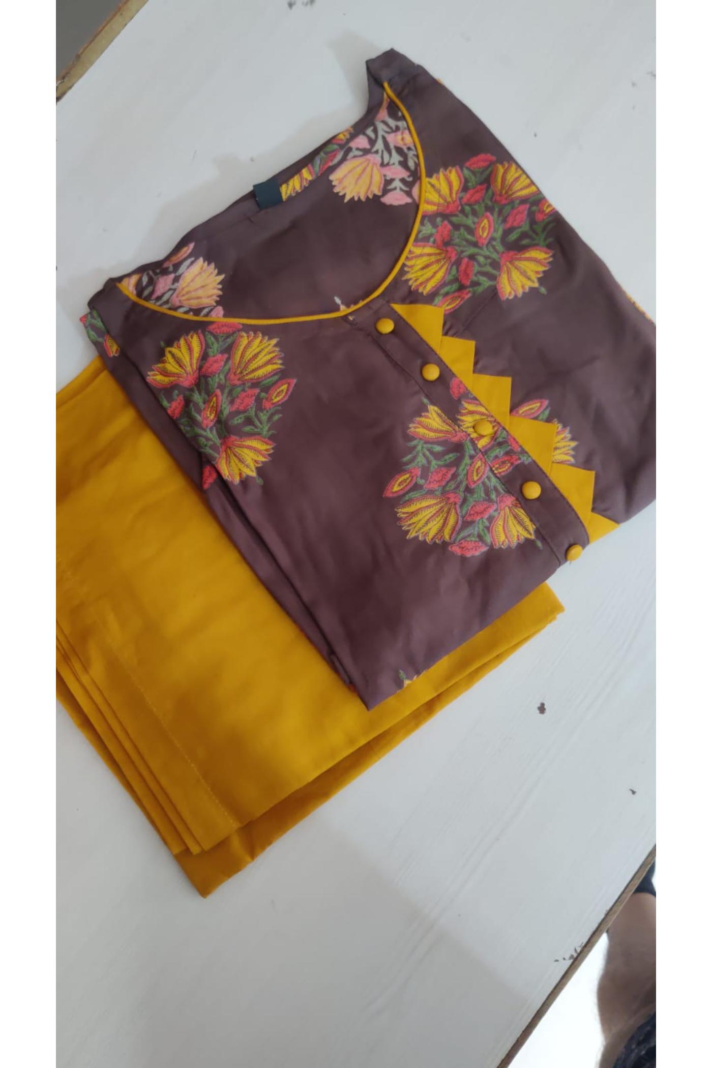 Shop Now Mustard Brown Kurta Palazzo Set ADIRICHA