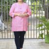 Plus Size Pink Butti Katha Tunic Tops