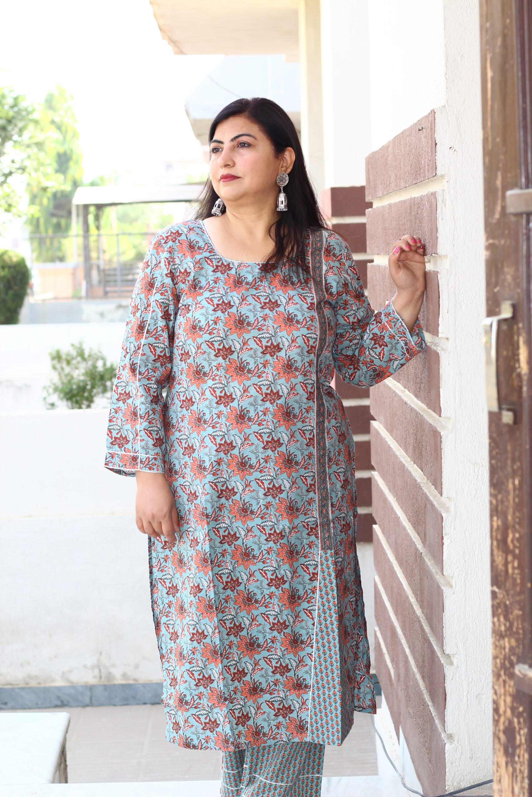 Floral Printed Pleated Yoke A-line Kurta with Abstract Printed Palazzo –  FASHOR