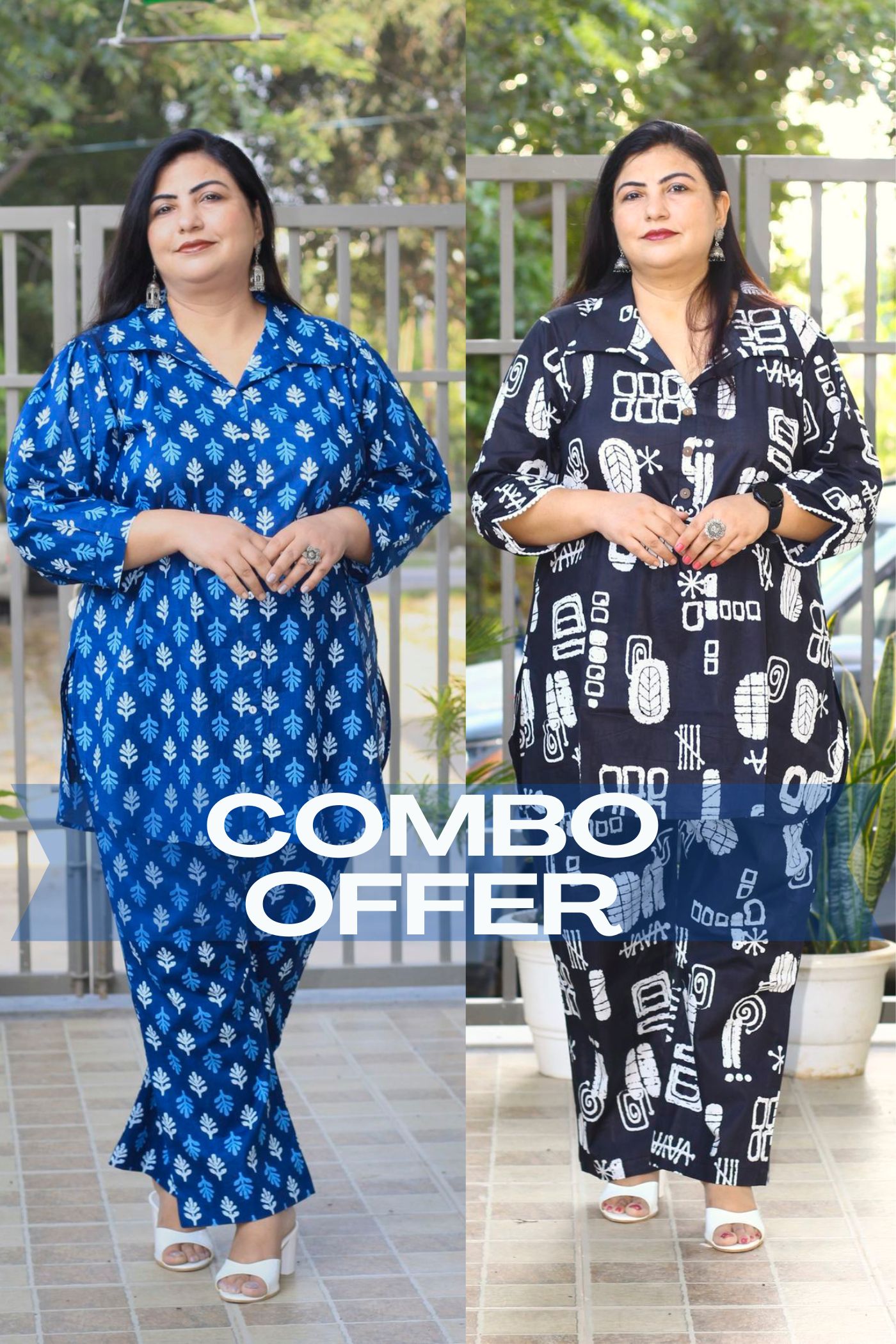 Shop Now Black Indigo Abstract Butti CoOrd Set Combo ADIRICHA