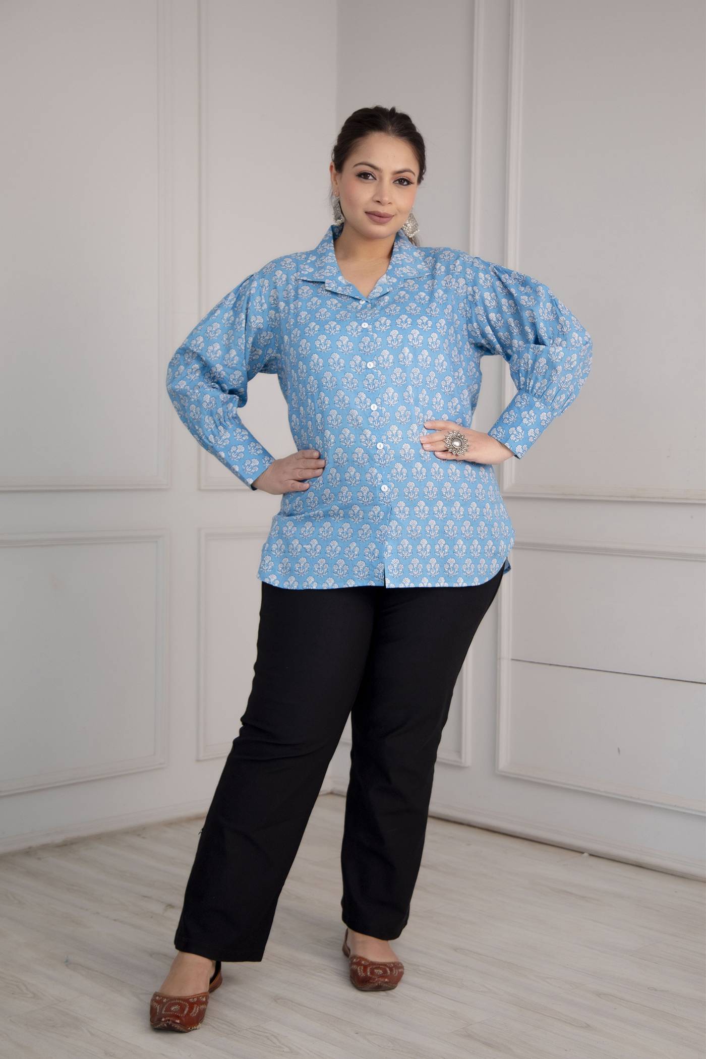 Plus Size Asmani Sanganeri Butti Women Shirt