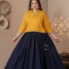 Plus Size Mustard Navy Skirt Top Set