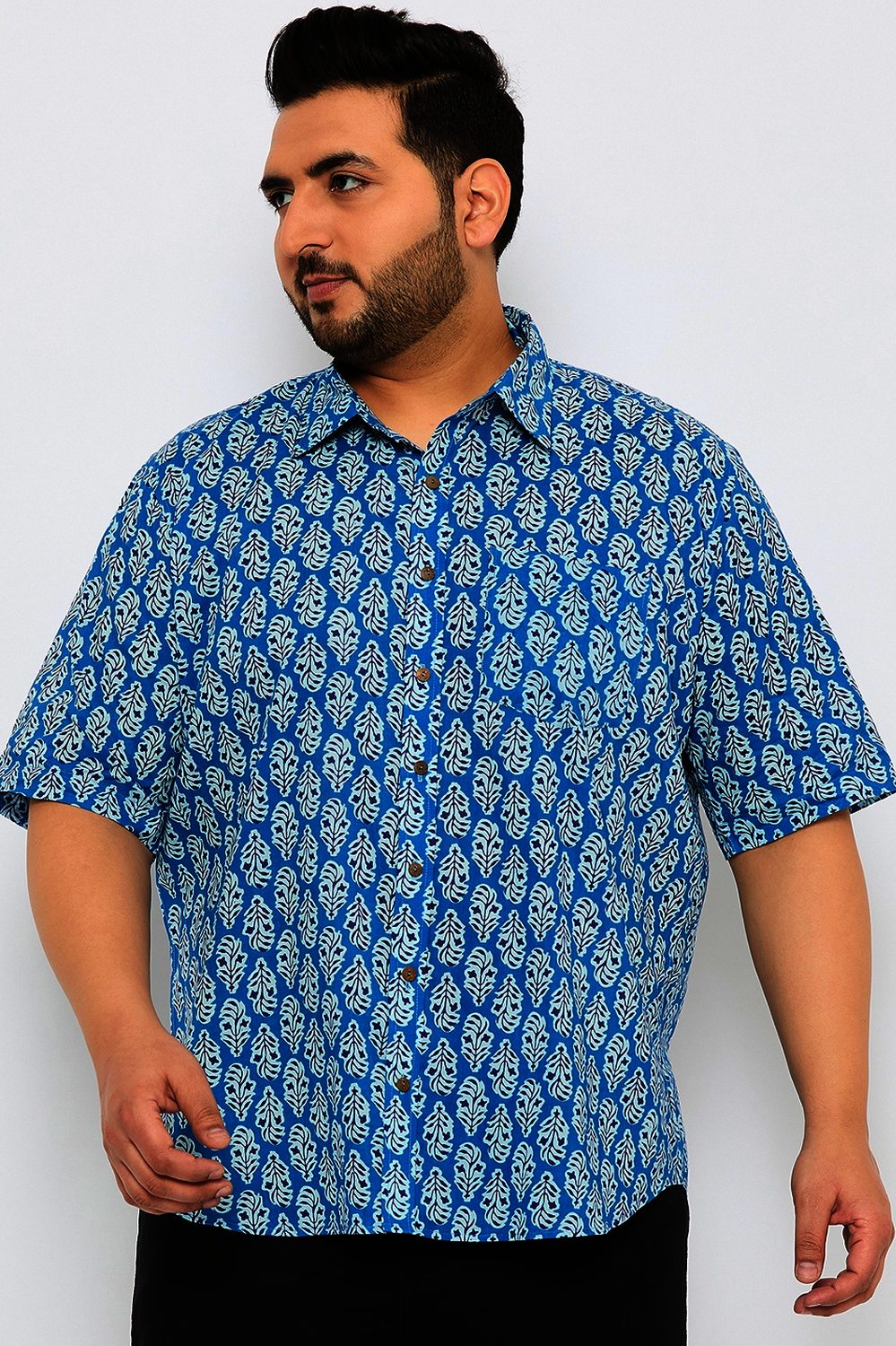 Plus Size Sky Blue Butta Men Shirt