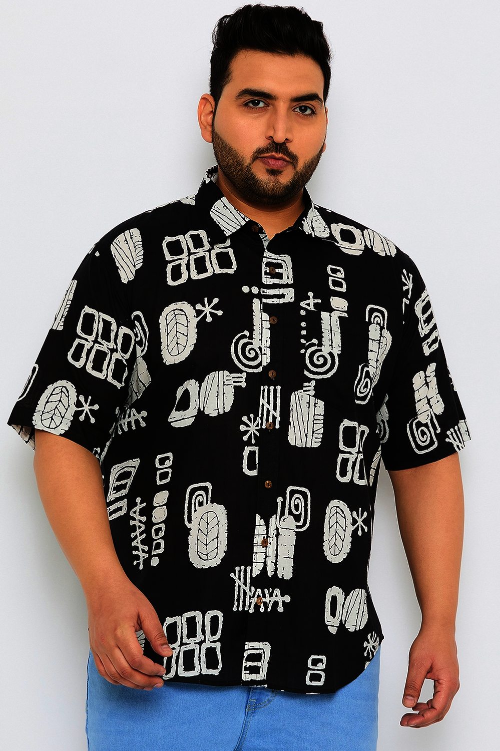 Plus Size Black Abstract Men Shirt