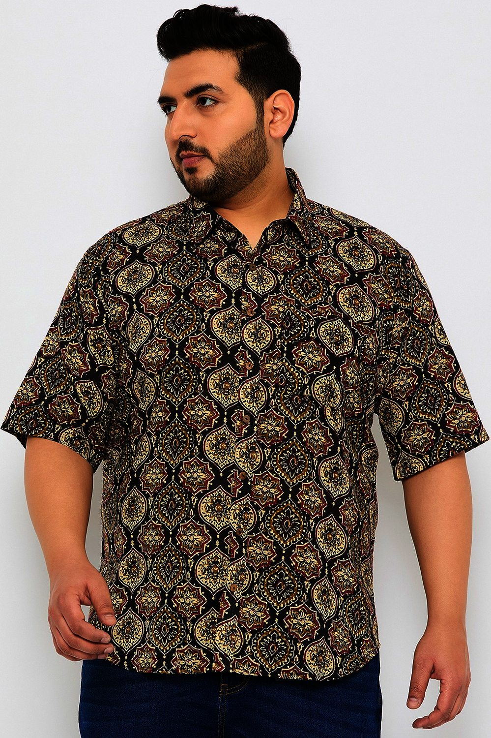 Plus Size Black Ajrakh Men Shirt