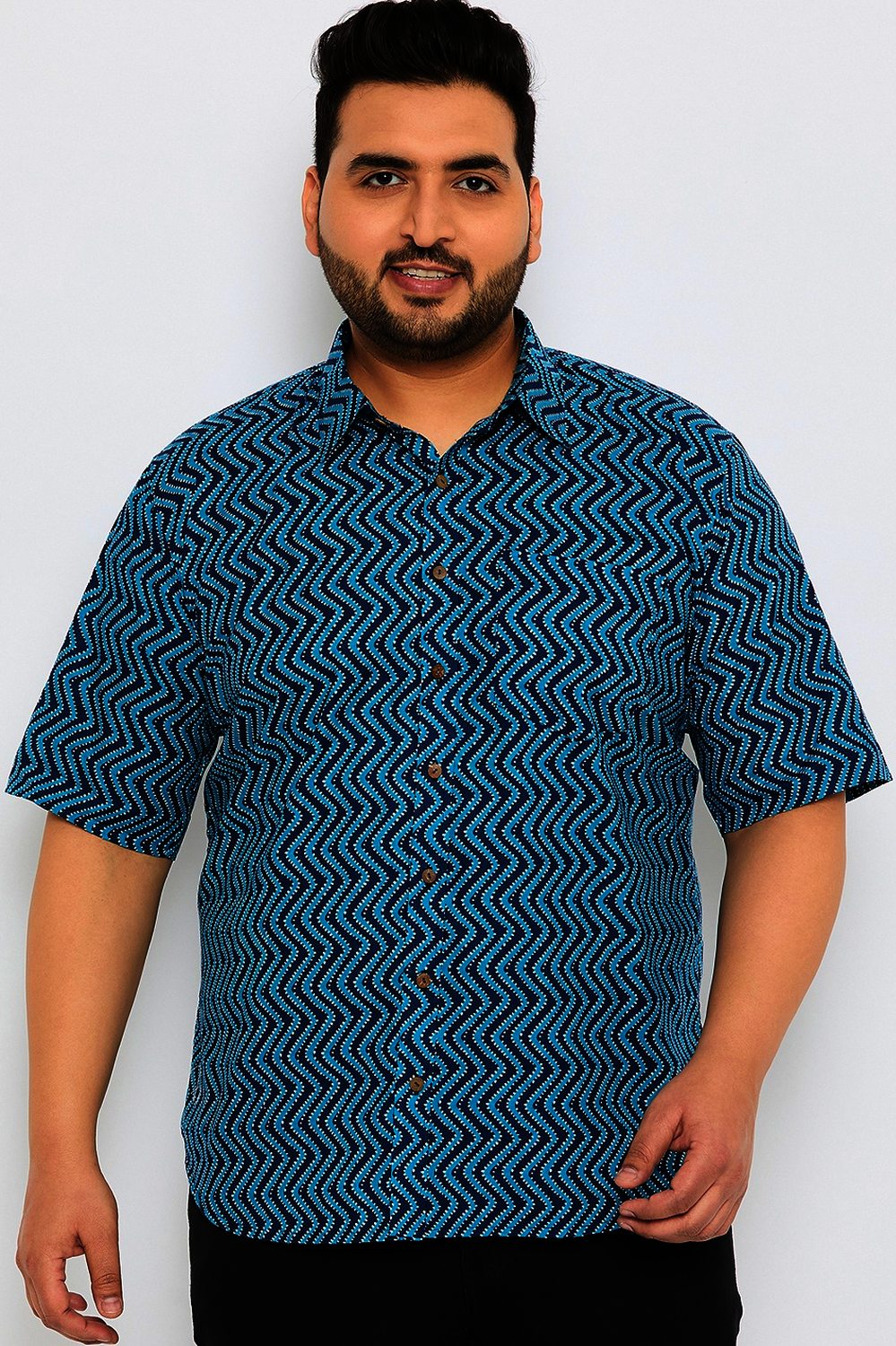 Plus Size Blue ZigZag Men Shirt