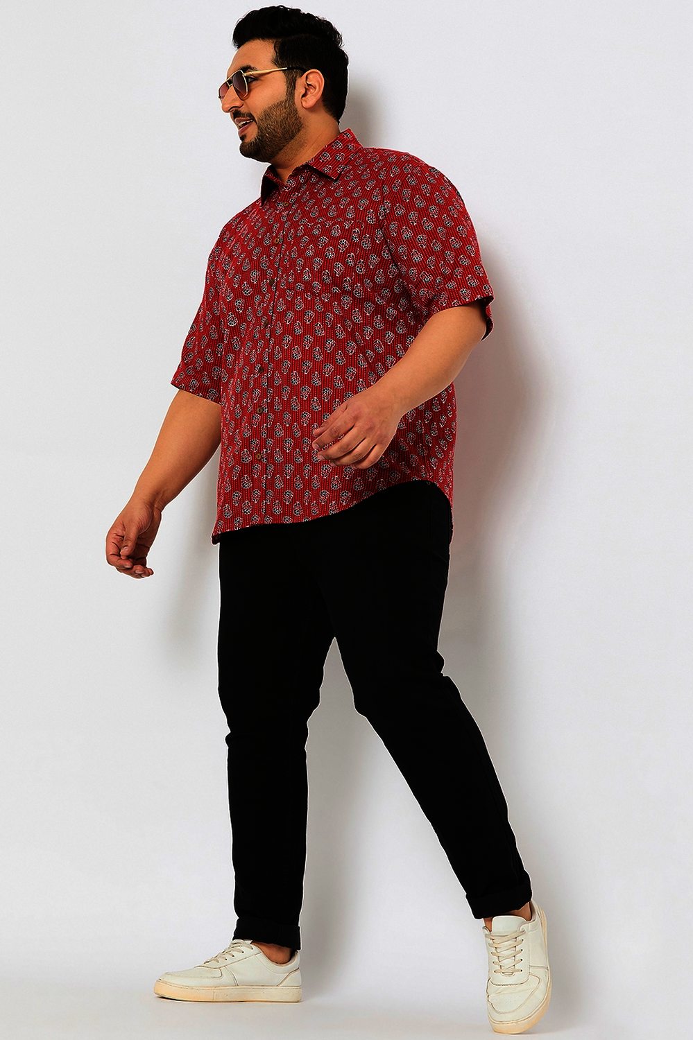 Plus Size Maroon Kantha Men Shirt