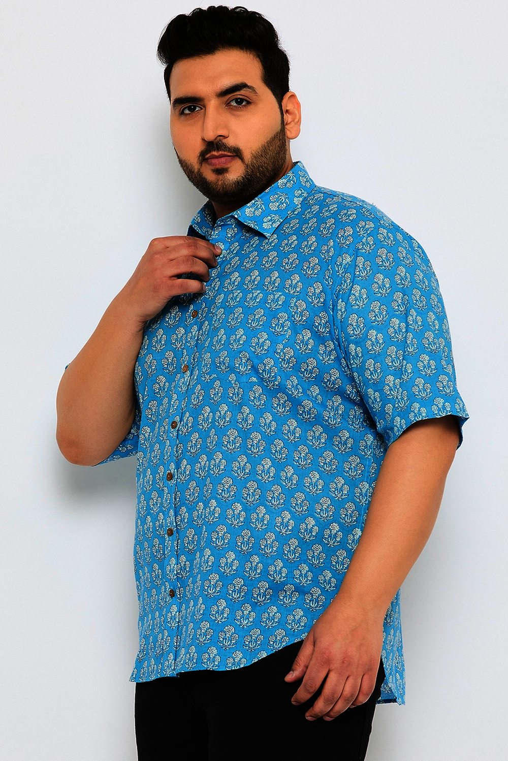 Plus Size Sky Sanganeri Butti Men Shirt