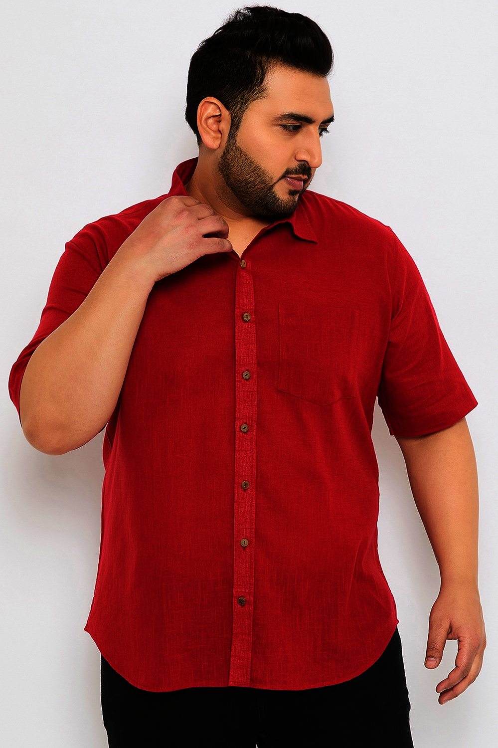 Plus Size Solid Red Short Sleeves Men Shirt