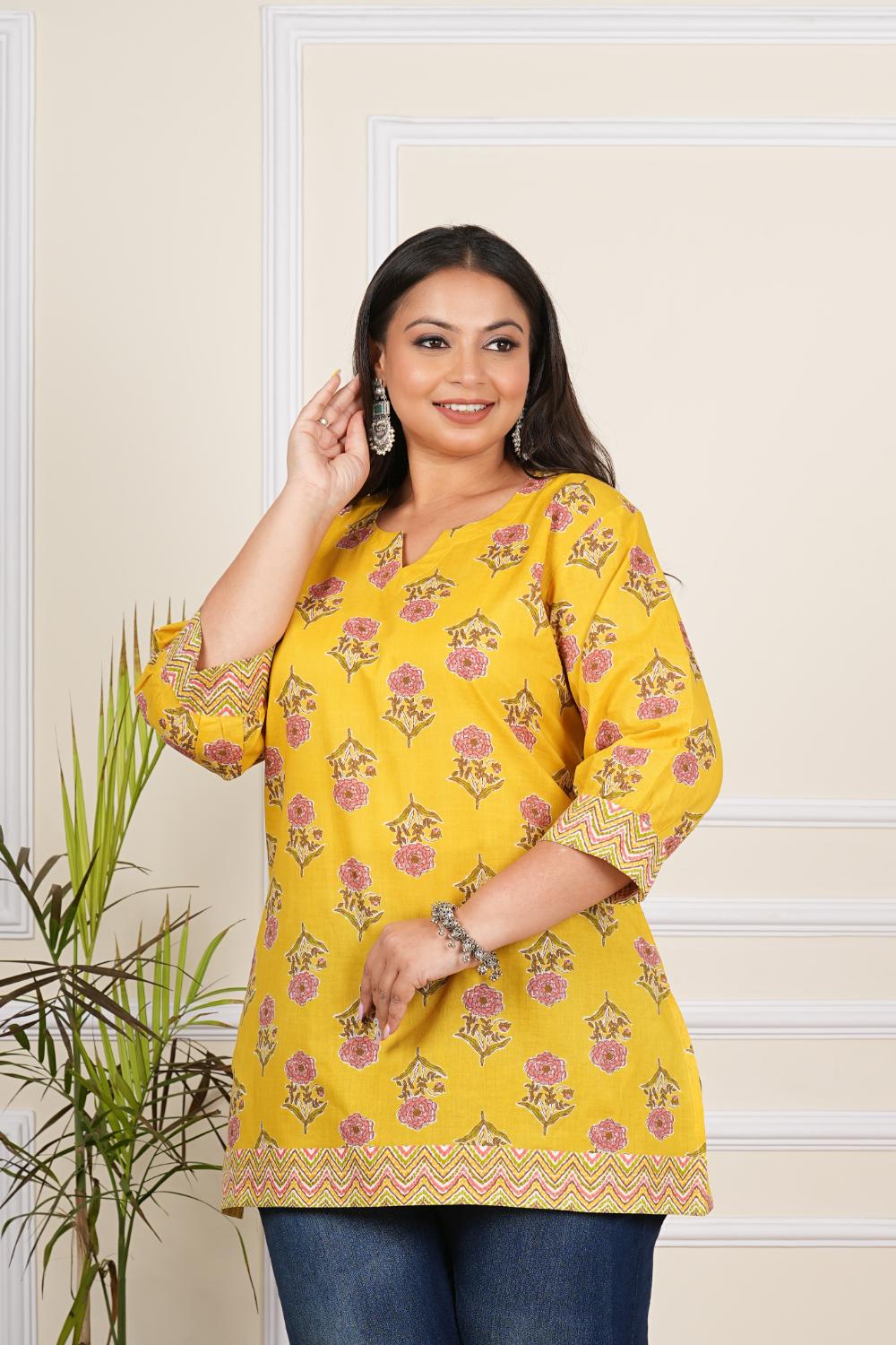 Shop Now Plus SIze Mustard Yellow Flower Tunics ADIRICHA shop-now-plus-size-mustard-yellow-flower-tunics-adiricha